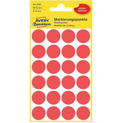 Avery Etiketten, 3595, Red, Circle, Paper, 1.8 cm, 96 pc(s), 24 pc(s) Avery Etiketten, 3595, Red, Circle, Paper, 1.8 cm, 96 pc(s), 24 pc(s)