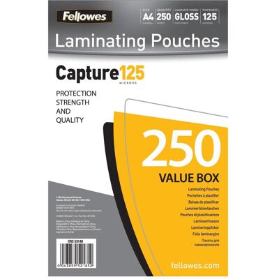 Fellowes Laminierfolie, Capture 125 (A4, 250 Stk., 125 µm) Fellowes Laminierfolie, Capture 125 (A4, 250 Stk., 125 µm)