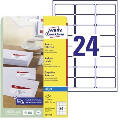Avery Dennison, Etiketten, Etiquette d'adresse jet d'encre, 63,5 x 33,9 mm, blanc Avery Dennison, Etiketten, Etiquette d'adresse jet d'encre, 63,5 x 33,9 mm, blanc