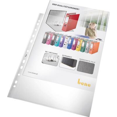 Bene, Mappe, Prospekthülle DIN A4 0,14mm oben links offen Polypropylen transparent 25 St./Pack. (A4, 25x) Bene, Mappe, Prospekthülle DIN A4 0,14mm oben links offen Polypropylen transparent 25 St./Pack. (A4, 25x)