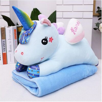 Lean Toys Plush Unicorn Cuddly Toy with Blanket 160x110cm Blue 55cm (55 cm) Lean Toys Plush Unicorn Cuddly Toy with Blanket 160x110cm Blue 55cm (55 cm)