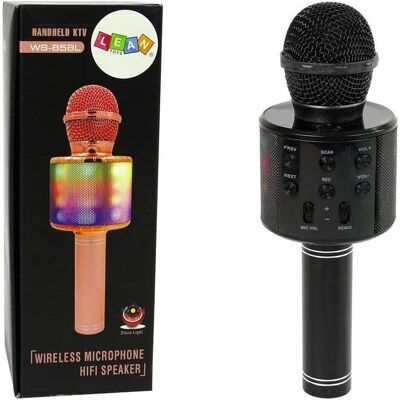 Lean Toys Kabelloses Karaoke-Mikrofon mit Lautsprechern und Aufnahmefunktion WS-858, schwarz Lean Toys Kabelloses Karaoke-Mikrofon mit Lautsprechern und Aufnahmefunktion WS-858, schwarz