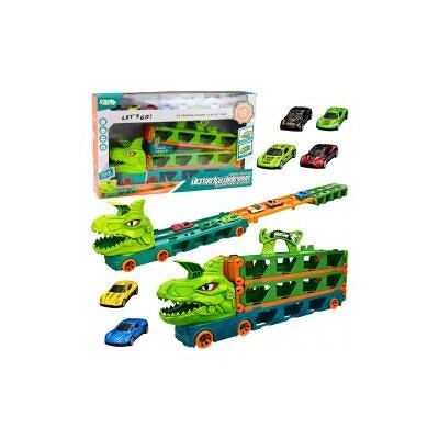 Lean Toys Dinosaurier-Truck mit Federn, Schienen für Autos, Transporter, Launcher 4in1 Lean Toys Dinosaurier-Truck mit Federn, Schienen für Autos, Transporter, Launcher 4in1