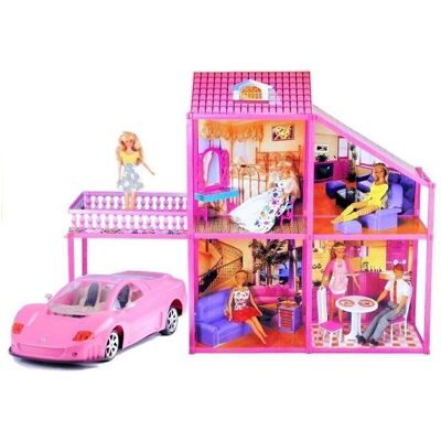 Lean Toys Eine Puppenvilla mit einem rosa Auto Lean Toys Eine Puppenvilla mit einem rosa Auto