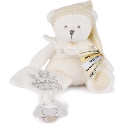 Doudou et Compagnie Schmusetuch mit Schnullerhalter Bär gold 20cm Doudou et Compagnie Schmusetuch mit Schnullerhalter Bär gold 20cm