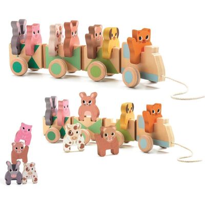 Djeco Holz Bauernhof Zug - 4 Waggons, 7 Tiere - Lernspielzeug Djeco Holz Bauernhof Zug - 4 Waggons, 7 Tiere - Lernspielzeug