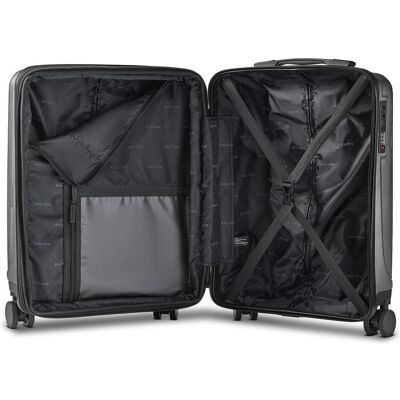 Police New York 4 Rollen Kabinentrolley S 54 cm mit Dehnfalte, Koffer, Grau, Silber Police New York 4 Rollen Kabinentrolley S 54 cm mit Dehnfalte, Koffer, Grau, Silber