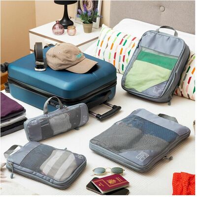 InnovaGoods Gepäck-Organisationstaschen mit Kompressionsfunktion Compakube 4 Stücke, Packsack, Grau InnovaGoods Gepäck-Organisationstaschen mit Kompressionsfunktion Compakube 4 Stücke, Packsack, Grau