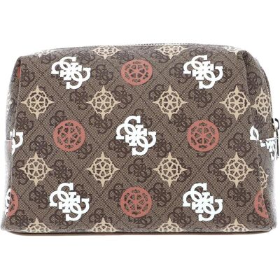 Guess Large Top Zip Cosmetic Bag, Necessaire, Braun Guess Large Top Zip Cosmetic Bag, Necessaire, Braun