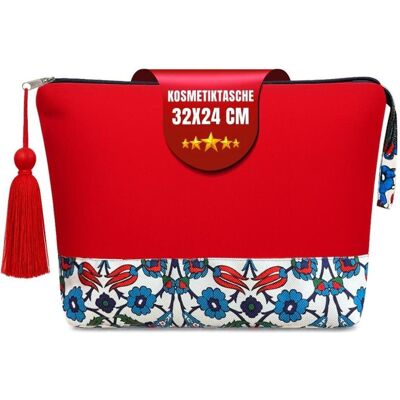 Atölye No:35 Kulturtasche Damen, Kosmetiktasche Rot, Ethnisches Muster, 32x24 cm, Necessaire, Rot, Blau Atölye No:35 Kulturtasche Damen, Kosmetiktasche Rot, Ethnisches Muster, 32x24 cm, Necessaire, Rot, Blau