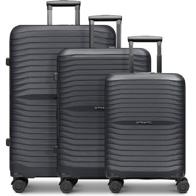 Stratic Shine 4 Rollen Kofferset 3-teilig, Koffer, Schwarz Stratic Shine 4 Rollen Kofferset 3-teilig, Koffer, Schwarz