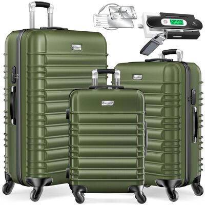 Kesser 3tlg. Hartschalenkofferset Hartschalenkoffer Reisekoffer Set, Koffer, Grün, Silber Kesser 3tlg. Hartschalenkofferset Hartschalenkoffer Reisekoffer Set, Koffer, Grün, Silber