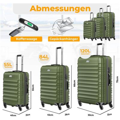 Kesser 3tlg. Hartschalenkofferset Hartschalenkoffer Reisekoffer Set, Koffer, Grün, Silber Kesser 3tlg. Hartschalenkofferset Hartschalenkoffer Reisekoffer Set, Koffer, Grün, Silber