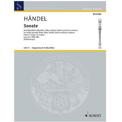 Schott Music Sonate F-Dur Nr.2 für Altblockflöte, Violine und Bc, Fachbücher von Georg Friedrich Händel Schott Music Sonate F-Dur Nr.2 für Altblockflöte, Violine und Bc, Fachbücher von Georg Friedrich Händel