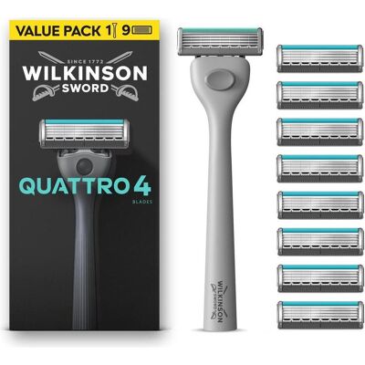 Wilkinson, Nassrasierer, Quattro Essential Sensitive 9 Klingen mit gratis Griff Wilkinson, Nassrasierer, Quattro Essential Sensitive 9 Klingen mit gratis Griff