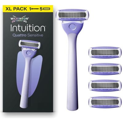 Wilkinson, Nassrasierer, Intuition Quattro Sensitive maszynka do golenia + ostrza zapasowe dla kobiet 5szt. Wilkinson, Nassrasierer, Intuition Quattro Sensitive maszynka do golenia + ostrza zapasowe dla kobiet 5szt.