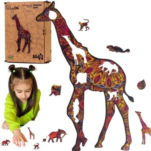PuzzleOk Wooden Puzzle EKO 55 Spotted Giraffe A4 PuzA4-00733