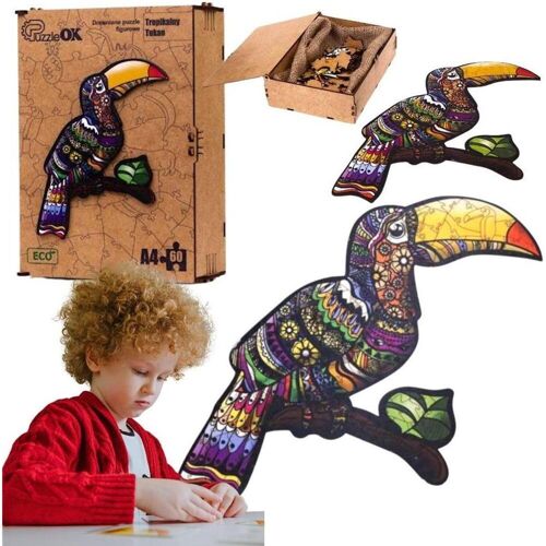PuzzleOk Wooden Puzzle EKO 60 Tropical Toucan A4 PuzA4-01719