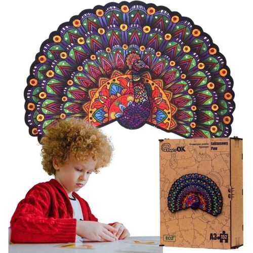 PuzzleOk Holz-Öko-Puzzle 152 Luxuriöser Pfau A3