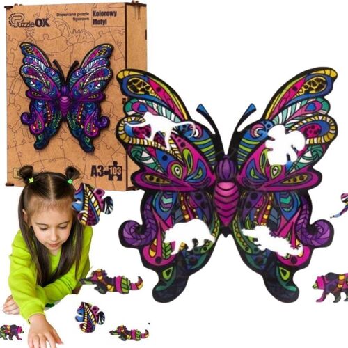 PuzzleOk Holz-Öko-Puzzle 103 Bunter Schmetterling A3