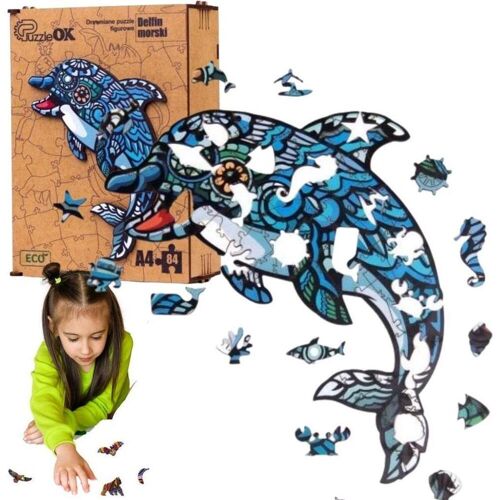 PuzzleOk Wooden Puzzle EKO 84 Sea Dolphin A4 PuzA4-00702 (84 Teile)