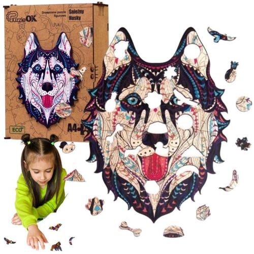 PuzzleOk Wooden Puzzle EKO 73 Snow Husky A4 PuzA4-00714