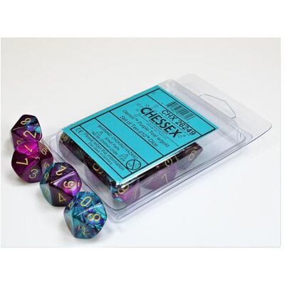Chessex Gemini Purple-Teal/gold Set of Ten d10s Chessex Gemini Purple-Teal/gold Set of Ten d10s