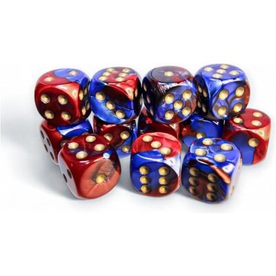 Chessex Würfelset Gemini 16 mm d6 Blau-Rot/Gold 12 Stk. Chessex Würfelset Gemini 16 mm d6 Blau-Rot/Gold 12 Stk.