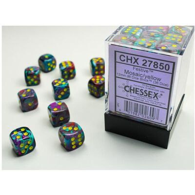 Chessex Festive 12mm d6 Mosaic/yellow Dice Block (36 dice) Chessex Festive 12mm d6 Mosaic/yellow Dice Block (36 dice)