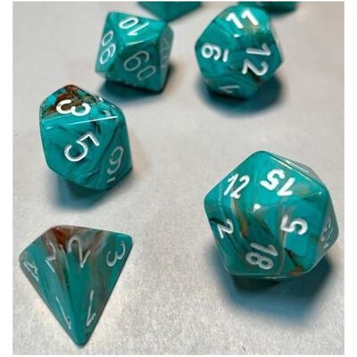 Chessex Marble Oxi-koper/wit Polydice Dobbelsteen Set 7 stuks Chessex Marble Oxi-koper/wit Polydice Dobbelsteen Set 7 stuks