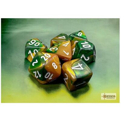 Chessex RPG-Würfelset: Gemini – Vielseitige Würfel – Gold-Grün/Weiss (7) Chessex RPG-Würfelset: Gemini – Vielseitige Würfel – Gold-Grün/Weiss (7)