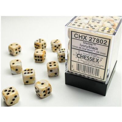 Chessex Marble 12mm d6 Ivory/black Dice Block (36 dice) Chessex Marble 12mm d6 Ivory/black Dice Block (36 dice)