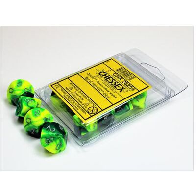 Chessex Gemini Green-Yellow/silver Set of Ten d10s Chessex Gemini Green-Yellow/silver Set of Ten d10s