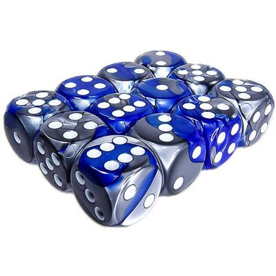 Chessex Würfelset Gemini 16 mm d6 Blau-Stahl/Weiss 12 Stk. Chessex Würfelset Gemini 16 mm d6 Blau-Stahl/Weiss 12 Stk.