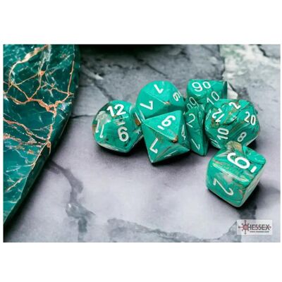Chessex Marble Oxi-koper/wit Polydice Dobbelsteen Set 7 stuks Chessex Marble Oxi-koper/wit Polydice Dobbelsteen Set 7 stuks