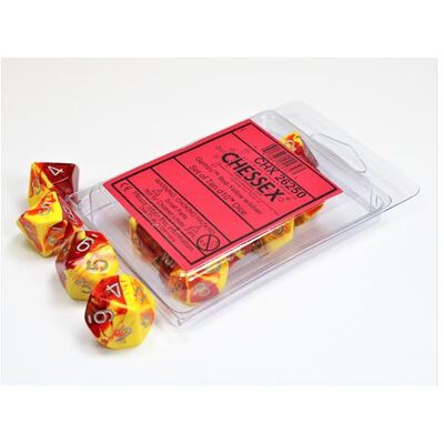 Chessex Gemini Red-Yellow/silver Set of Ten d10s Chessex Gemini Red-Yellow/silver Set of Ten d10s