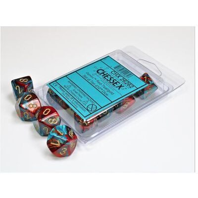 Chessex Gemini Red-Teal/gold Set of Ten d10s Chessex Gemini Red-Teal/gold Set of Ten d10s