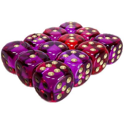 Chessex 16mm D6-Würfel-Set (12) Gemini / Rot-Lila/Gold Chessex 16mm D6-Würfel-Set (12) Gemini / Rot-Lila/Gold
