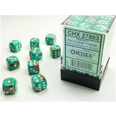 Chessex Marble 12mm d6 Oxi-Copper/white Dice Block (36 dice) Chessex Marble 12mm d6 Oxi-Copper/white Dice Block (36 dice)