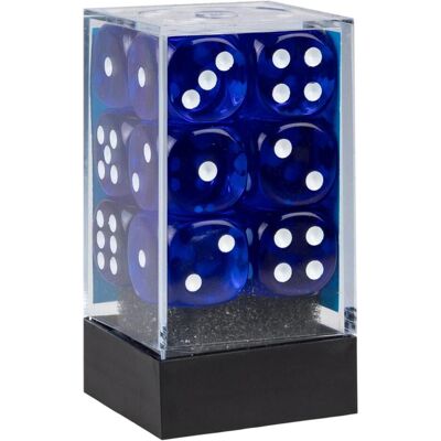 Chessex Translucent 16mm d6 with pips Dice Blocks (12 Dice) - Blue w/white Chessex Translucent 16mm d6 with pips Dice Blocks (12 Dice) - Blue w/white