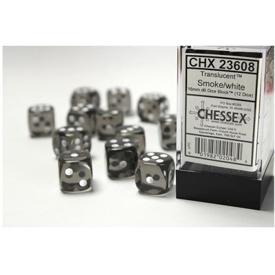 Chessex Würfelset Transparent 16 mm d6 Smoke/Weiss 12 Stk. Chessex Würfelset Transparent 16 mm d6 Smoke/Weiss 12 Stk.