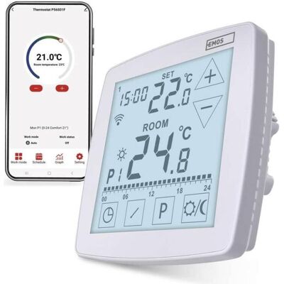 Emos GoSmart Fussbodenheizung-Thermostat P56S01F mit WiFi, programmierbar, verkabelt, Thermostat, Weiss Emos GoSmart Fussbodenheizung-Thermostat P56S01F mit WiFi, programmierbar, verkabelt, Thermostat, Weiss