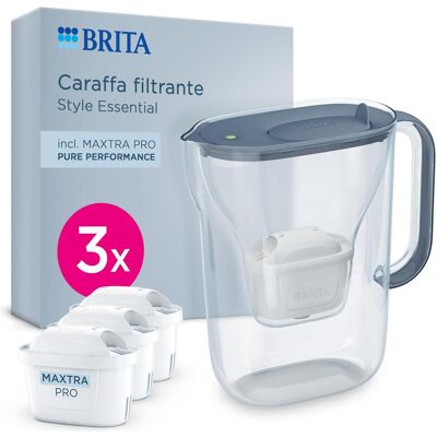 Brita Krug Style Essential 2,4l Blau-Soft Grau + Pack 3 Filter Maxtra Pro, Wasserfilterkanne, Transparent, Blau, Grau Brita Krug Style Essential 2,4l Blau-Soft Grau + Pack 3 Filter Maxtra Pro, Wasserfilterkanne, Transparent, Blau, Grau