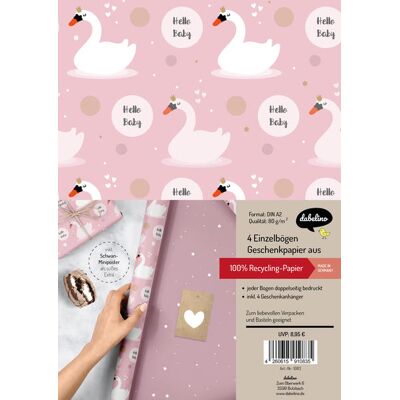 dabelino Geschenkpapier-Set Zur Geburt Für Baby-Mädchen: Schwäne dabelino Geschenkpapier-Set Zur Geburt Für Baby-Mädchen: Schwäne
