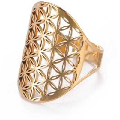 Saraswati Ring 'Blume Des Lebens' Edelstahl Vergoldet Offen Verstellbar Saraswati Ring 'Blume Des Lebens' Edelstahl Vergoldet Offen Verstellbar