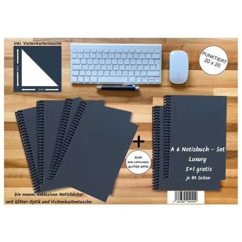 E & Z-Verlag A 6 Notizbuch – Set 4+2 Gratis Luxury 80 Seiten Blau New Lapislazuli Glitter-Optik Punktiert 20×2