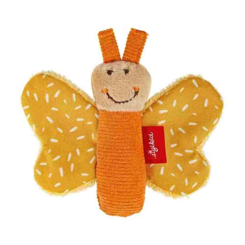 Sigikid 43369 - Greifling Schmetterling Ocker Yellow Materialmix 9 Cm Babyspielzeug