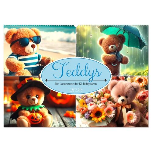 Teddys - Die Jahresreise Der Ki-Teddybären (Wandkalender 2025 Din A2 Quer) Calvendo Monatskalender