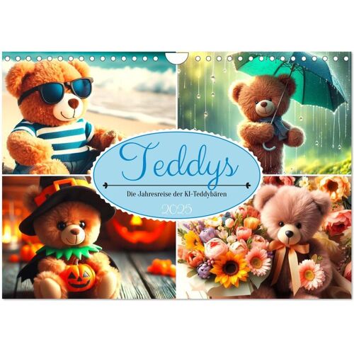 Teddys - Die Jahresreise Der Ki-Teddybären (Wandkalender 2025 Din A4 Quer) Calvendo Monatskalender