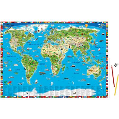 druckbunt Verlag Erlebniskarte Illustrierte Weltkarte Schreibunterlage druckbunt Verlag Erlebniskarte Illustrierte Weltkarte Schreibunterlage